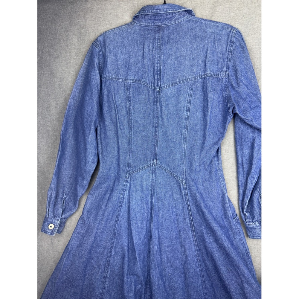 Together Vintage Denim Maxi Shirt Dress Blue Long Sleeve Button Front Size 8 - Picture 6 of 7